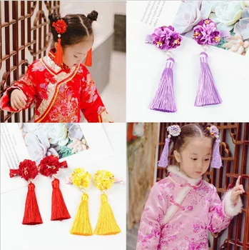 

DHL 100pair 2pcs/pair Multi style Girls Hair Clips Chinese Traditional Princess Tassels peony Flower Hairpins Kids Headwear