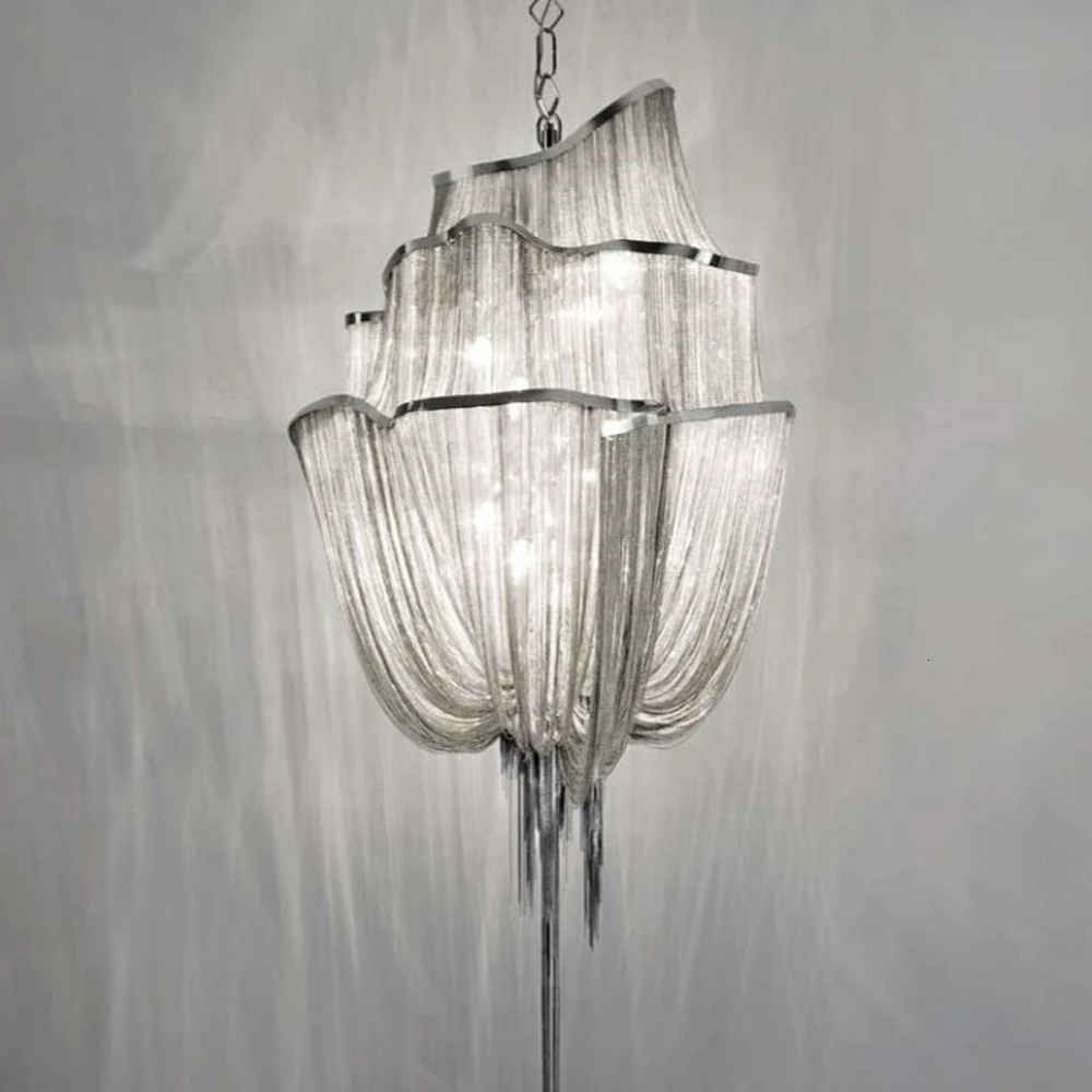 Luxury Sliver Chain Tassel Pendant Lamp For Hotel kitchen chandelier 60cm