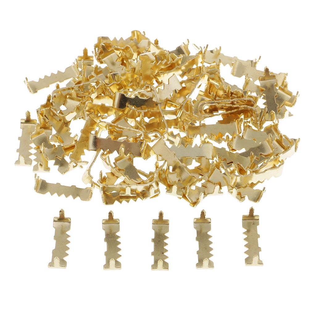 100 Pieces Home Office Wall Hanging Picture Photo Frame Sawtooth Hooks Hanger Fasteners Gold 25x10mm