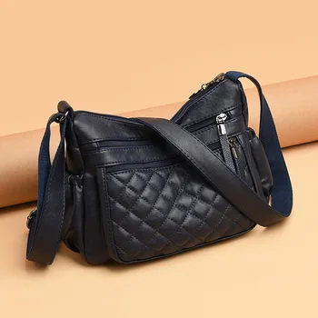 

Genuine Leather Women's Handbags Soft Leather Shoulder CrossBody Bags Lady Large Capacity Hobos Women Bags Plaid Messenger Bag