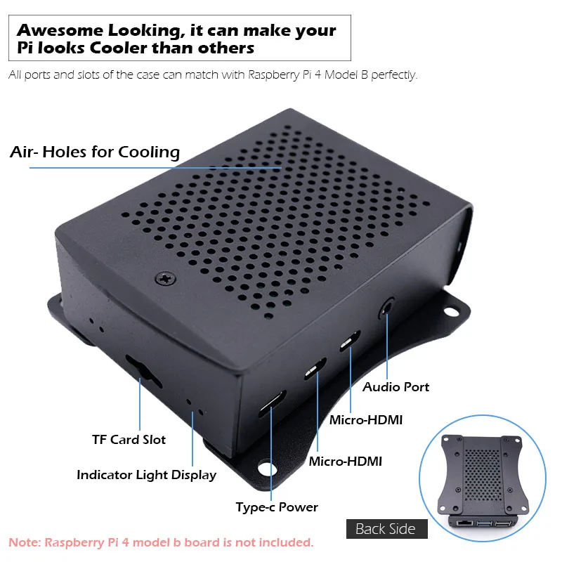Raspberry Pi 4 Model B Aluminum Case with Cooling Fan Heatsinks Kit Metal Shell Box with Onboard Cooling Fan (Pi 4B Not Includ) raspberry pi case