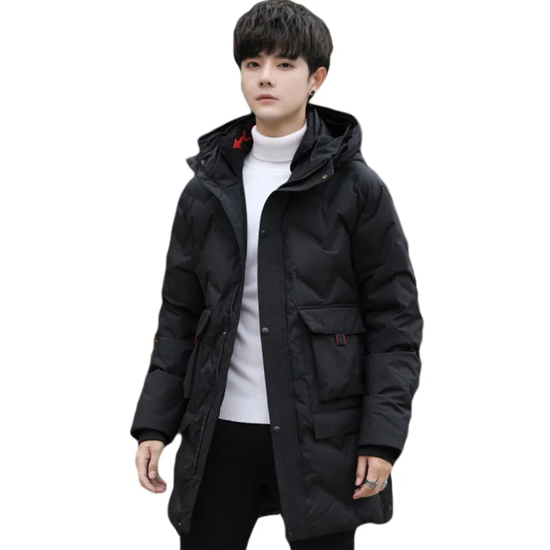 New 2023 Winter Mid-Length Hooded Warm Duck Down Jacket For Men's Thick Parkas Streetwear Solid Long Puffer Coat Top Windbreaker