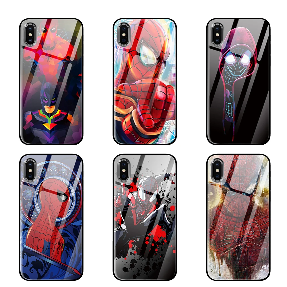Роскошный чехол spiderman из закаленного стекла для iPhone 5 5S 6 6s 7 8 Plus X XS XR 11 Pro Max