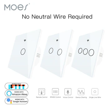 

White WiFi Smart Wall Switch No Neutral Wire Needed Wireless Smart Life Tuya Remote Control Single Fire Work With Alexa RF433