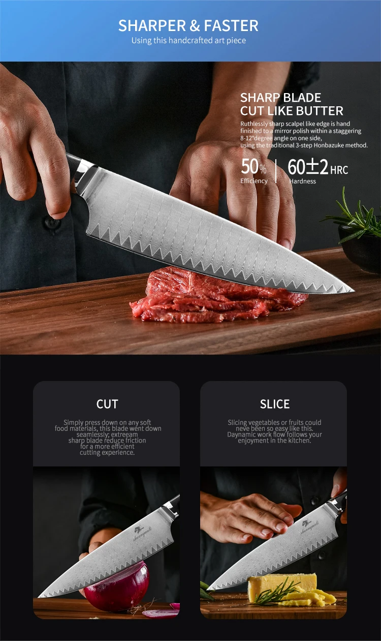 8 Inch Kramer Kitchen Chef Knives 67 Layer Damascus Steel Cleaver Chef Knives Sharp Cooking Cutting Tool Slicing Meat Chef Knife