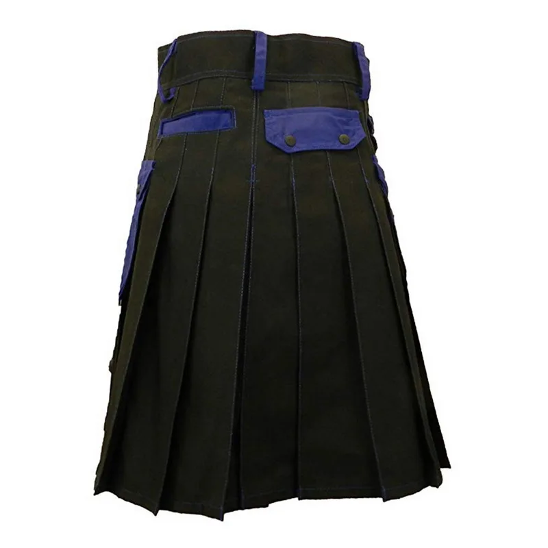 Осенние красные юбки современный пояс пуговицы решетки Plait Kilt 3XL Новая Мужская Шотландка классический ретро Kilt костюм с карманами для мужчин - Цвет: blue