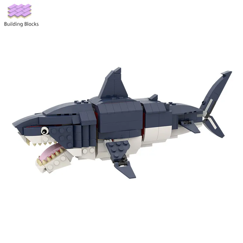 Modular Megalodon building blocks ocean animal Prehistoric shark model bricks constructor toys for educational kids gifts | Игрушки и