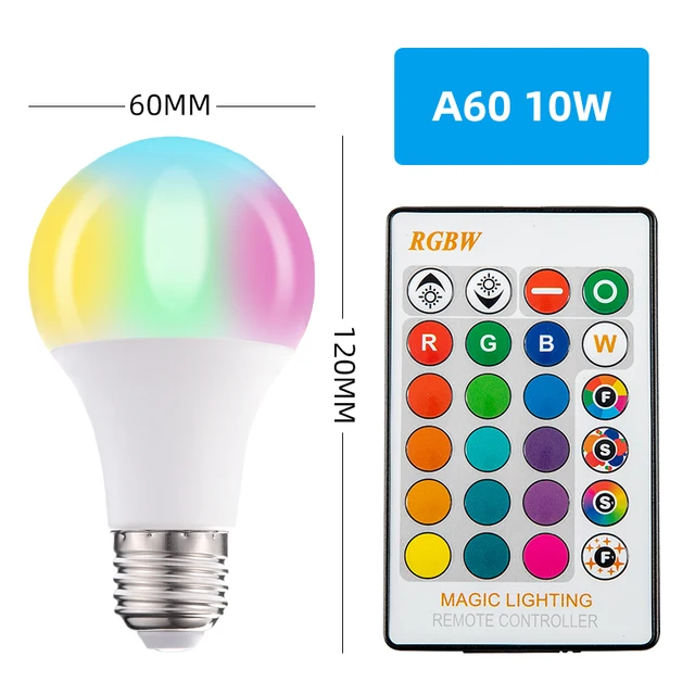 RGB Lamp Bulb LED RGBW  5W/7W/10W/15W/20W Remote Control   Colorful  Changing Home Decorative  Atmosphere  Lamp Bulb 10W(White remote)