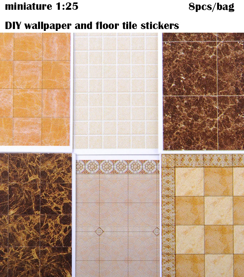 

miniature 1:25 DIY wallpaper and floor tile stickers Sand Table Model Making Material Indoor sand table model 8pcs/bag