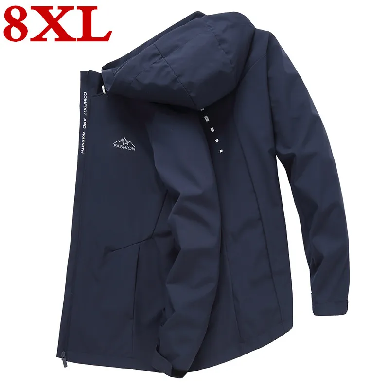 Большие размеры 8XL 7XL 6XL 5XL весенние и осенние тонкие куртки мужские однотонные куртки на молнии Windrunner мужские ветровки повседневные мужские пальто