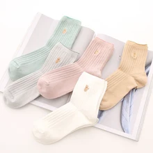 

1Pair Colorful Cute Cat Embroid Solid Color Ankle Socks Women Soft Cotton Girls Student Casual Comfortable Socks Spring Autumn