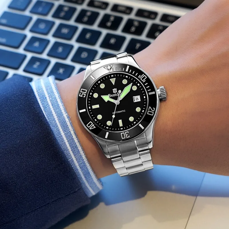 Black Bestdon Luxury Green Water Ghost Mechanical Watch Men Automatic Brand Replica Sports Man Watches Relogio Masculino New - Цвет: Black