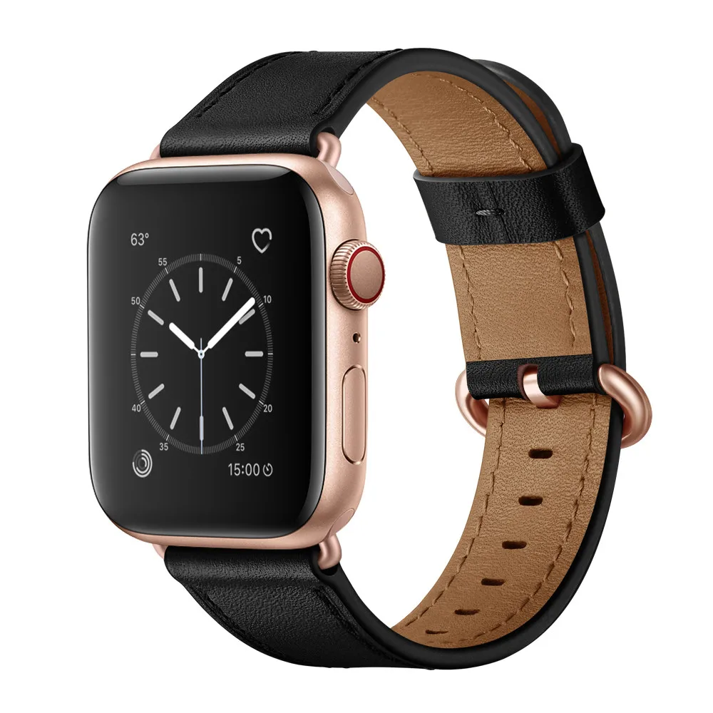 Ремешок для часов из натуральной кожи для Apple Watch 5, 4, ремешок, 40 мм, 44 мм, 38 мм, 42 мм, для женщин и мужчин, металлический ремешок с пряжкой, браслет для iwatch 1, 2, 3