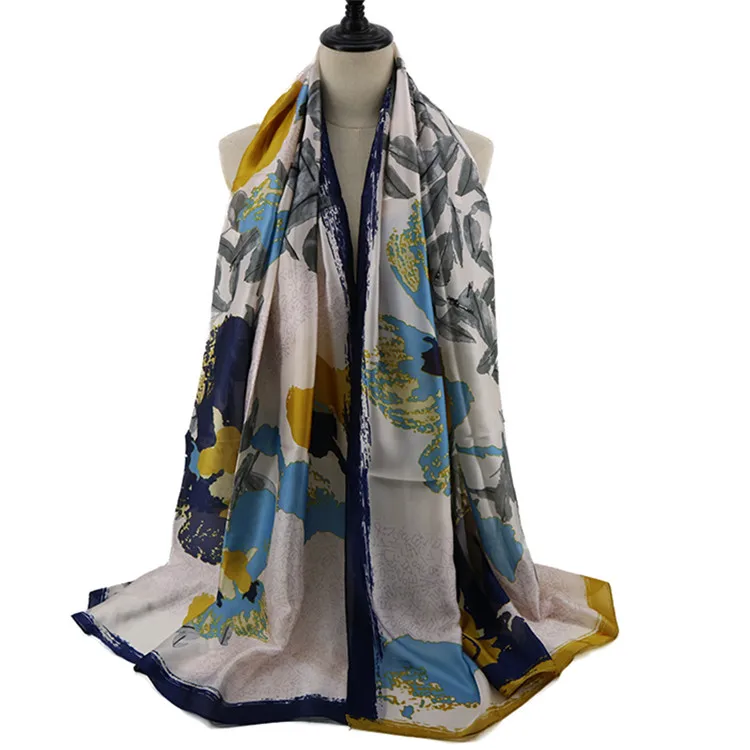 Fashion printed women scarf muslim hijab silk long pashmina grid female foulard Wholesale