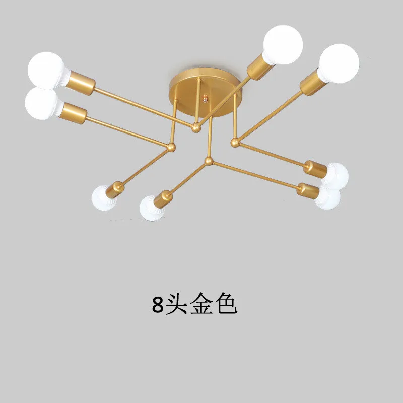 Современный потолочный светильник золотой/белый/черный железный потолочный светильник для гостиной, столовой, офиса, с одной головкой, светильник для домашнего декора - Цвет корпуса: Golden 8 heads