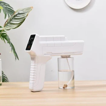

USB Rechargeable Disinfection Spray Gun Touch Screen Switch Fogger Blue Light Sprayer Nano Disinfection Atomization for Home