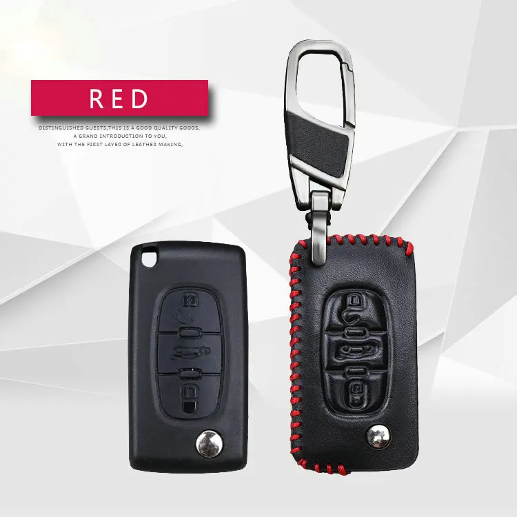Red Line 3 Button Для ключ Citroen дистанционного чехол Обложка из натуральной кожи брелок для ключей в виде ракушки брелок для Citroen C2 C3 C6 C8 C4 Пикассо Quatre C5 Xsara кактус - Название цвета: Red Line 3 Button