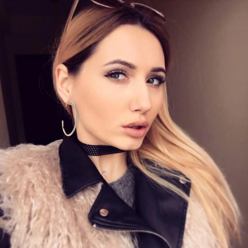 17KM Big Circle Cubic Zircon Hoop Earrings For Women Fashion Bijoux Geometric Earring Female Christmas Wedding Jewelry