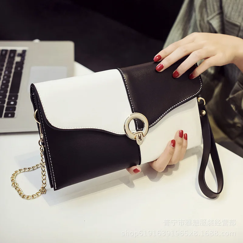 

P-F bag 2019 Women high quality Wallet New Handbag Stitching Hit Color Stripe Envelope Clutch Bag Long Section fashion party bag