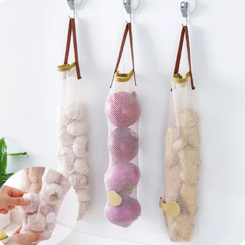 

D-Kitchen Fruits Vegetables Onion Garlic Storage Hanging Bag Reusable Grocery Produce Bags Mesh Ecology Shopping Tote Bag