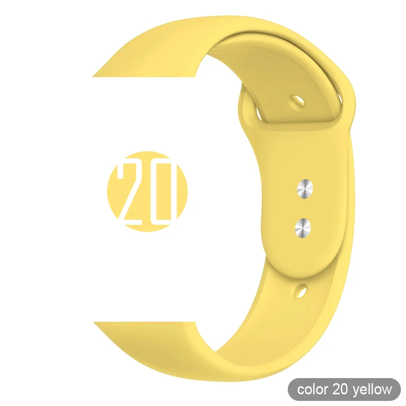 Мягкий силиконовый спортивный ремешок для Apple Watch 5 4 3 2 1 38 мм 42 мм, резиновый ремешок для часов Iwatch series 5 4 40 мм 44 мм - Цвет ремешка: 20 Yellow