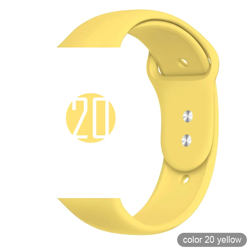 20 Yellow Мягкий силиконовый спортивный ремешок для Apple Watch 5 4 3 2 1 38 мм 42 мм, резиновый ремешок для часов Iwatch series 5 4 40 мм 44 мм - Цвет ремешка: 20 Yellow