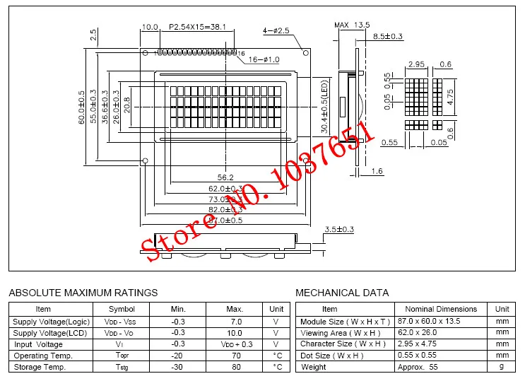 Tela lcd 1604 personagem lc1641 em vez