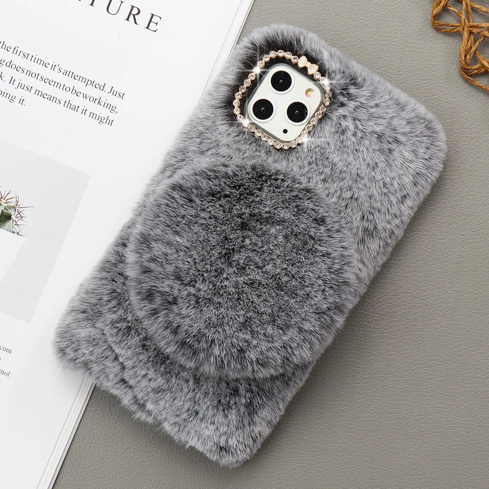 LLZ. COQUE милый зеркальный плюшевый чехол для телефона для IPhone 11 Pro XS Max XR X теплый пушистый чехол для Iphone 6 6S 7 8 Plus Fundas Coque