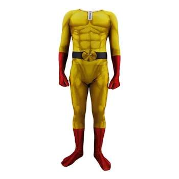 

One Punch Man Cosplay Costumes For Man Kid Saitama Anime Cosplay Bodysuit Superhero Halloween Jumpsuits Outfits with Cloak/Cape