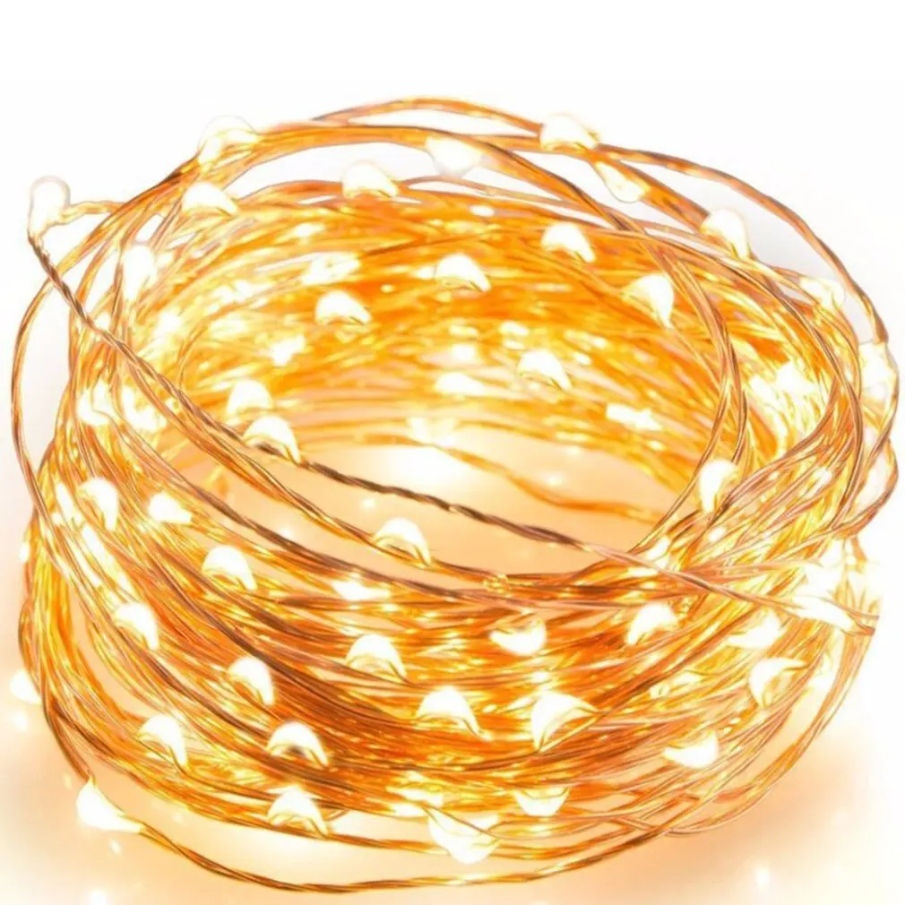 Открытый Солнечный медный провод Кнопка лампа гирлянда спальня комната