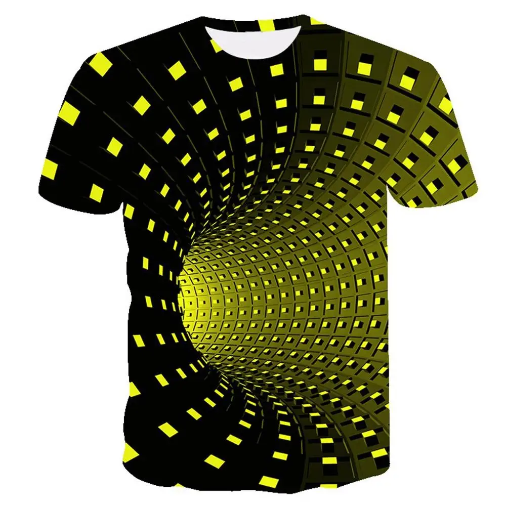 Yellow Летняя футболка с короткими рукавами с 3D принтом, Мужская футболка, модная цветная футболка с трехмерным принтом Vertigo Hypnotic, camiseta masculina - Цвет: Yellow