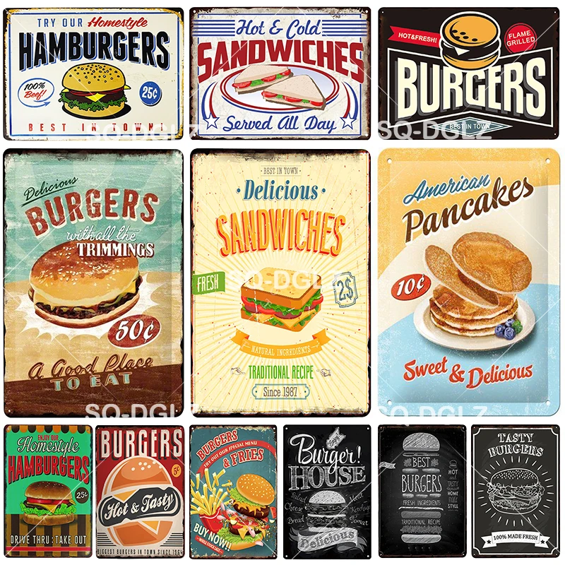 [SQ-DGLZ] New The Best Hamburger Tin Sign Burger & Fries  Wall Decor Sandwiches Metal Crafts Painting Plaques Art Poster