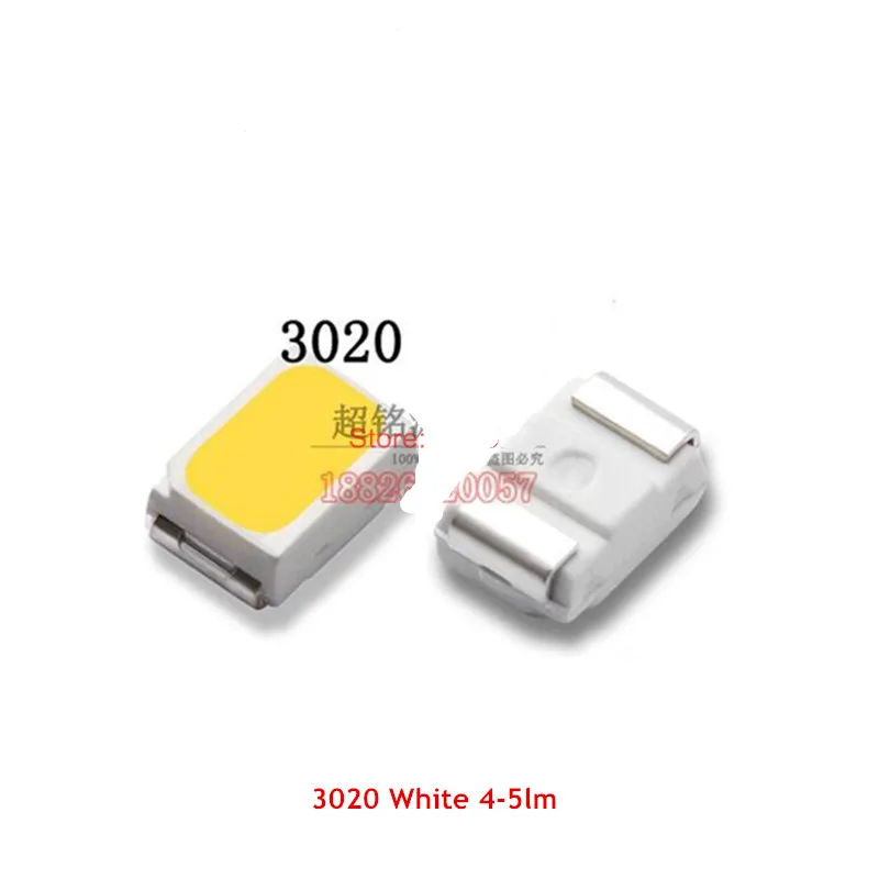 100 шт. 3020 белый светодиод 4 5 лм настоящий 6000 7000K 2 8 3 0 в 20 мА 0*2 0*1 мм SMD световые бусины