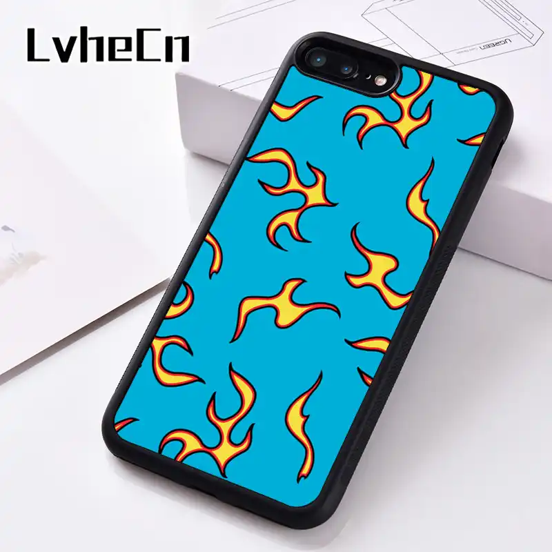 Lvhecn Silicone Phone Case Cover For Iphone 6 6s 7 8 Plus 5 5s Se X Xs Xr 11 Pro Max Blue Flame Fire Print Phone Case Covers Aliexpress