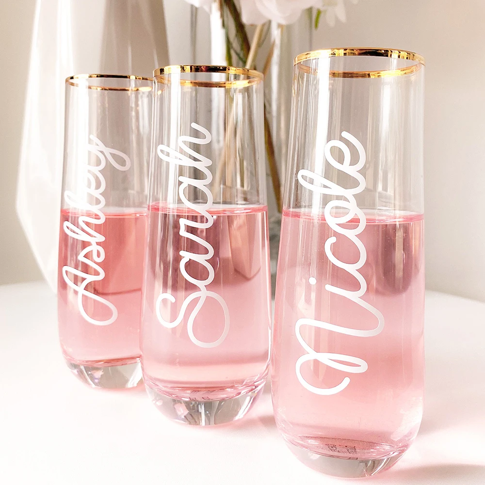 Bridesmaid Stemless Champagne Flute Glass Set of 2