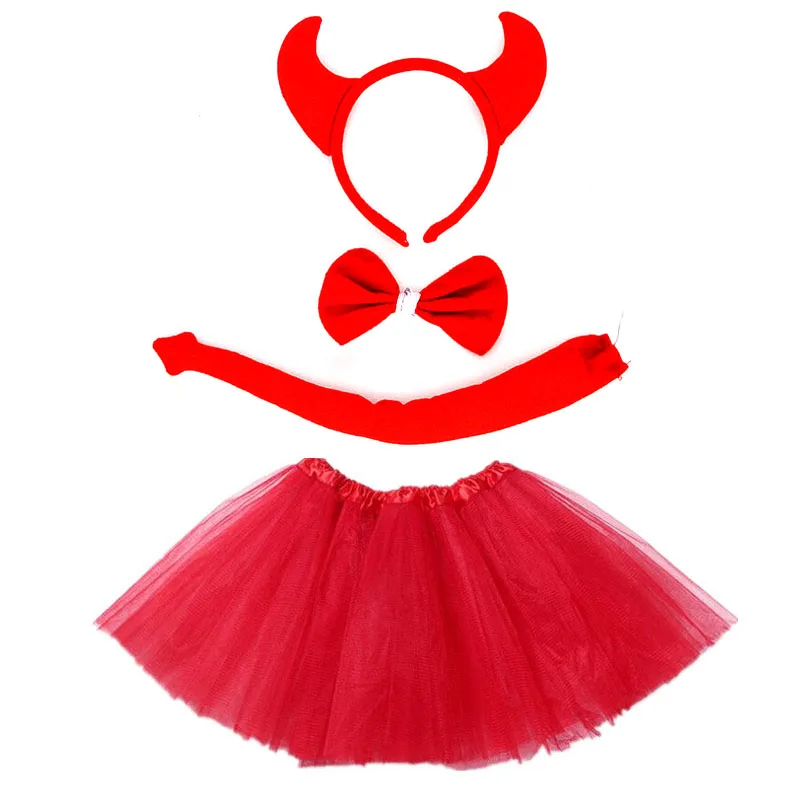 Girl Devil demon Cosplay Headband Tutu Skirt Tie Tail Set Party Props Baby Shower Toy Birthday Gift Halloween Costume for Kids|Костюмы для