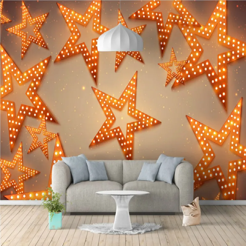 

Dropship Custom Mural 3d HD High Definition Modern Minimalist Geometry Stars Warm Background Wallpaper Bedroom Wall Deco