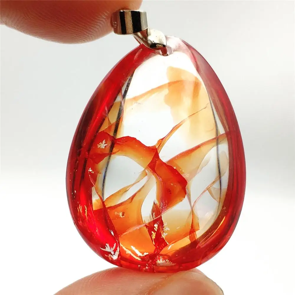 

Genuine Natural Red Limonite Phantom Quartz Crystal Multi-inclusions Necklace 32x24x16mm Pendant Women Man Rare Fashion AAAAA
