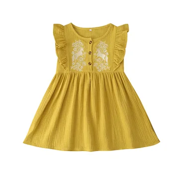 

6M-5Y Baby Girl Yellow Ruffles Cotton Dress Toddlers Kids Princess Casual Party Tutu Ginger Summer Dresses Clothes New