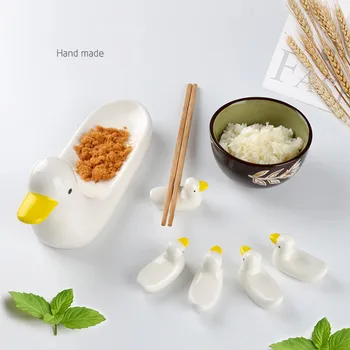 

Ceramics Chopsticks Racks Set Cartoon Duck Rabbit Dinnerware Storage Trays Home Bar Desk Decoration Serving Platter 6Pcs/Lot