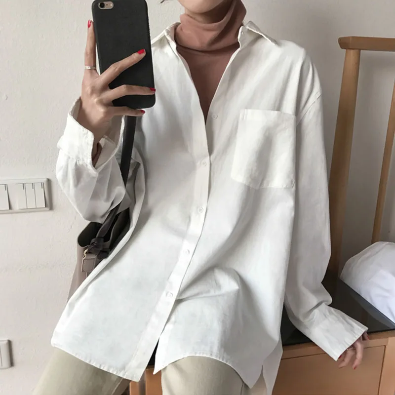 Chic Blouse Women Shirts Long Sleeve Cotton Linen Plus Size Oversize Loose White Tops Casual Boyfriends Chemisier Femme 2019 | Женская