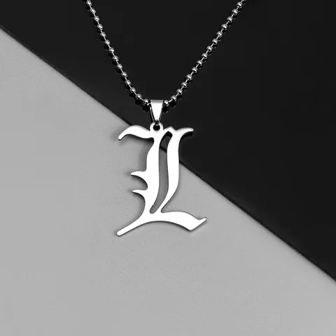 Necklace Stainless Steel Old English Letter Pendant Beads Chain Necklaces Cosplay Jewelry Accessories