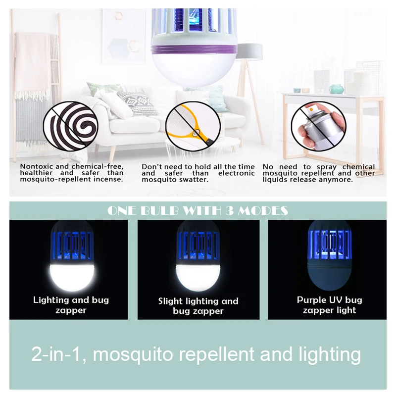 LED Mosquito Killer Lamp E27 AC110 127V 220V LED Bulb For Home Lighting Bug Zapper Trap Lamp Insect Anti Mosquito Repeller Light
