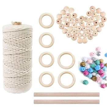 

Macrame Cord Natural Cotton Rope m with Wood Ring Wood Stick For DIY Macrame Kit Wall Hanging Plant Hanger