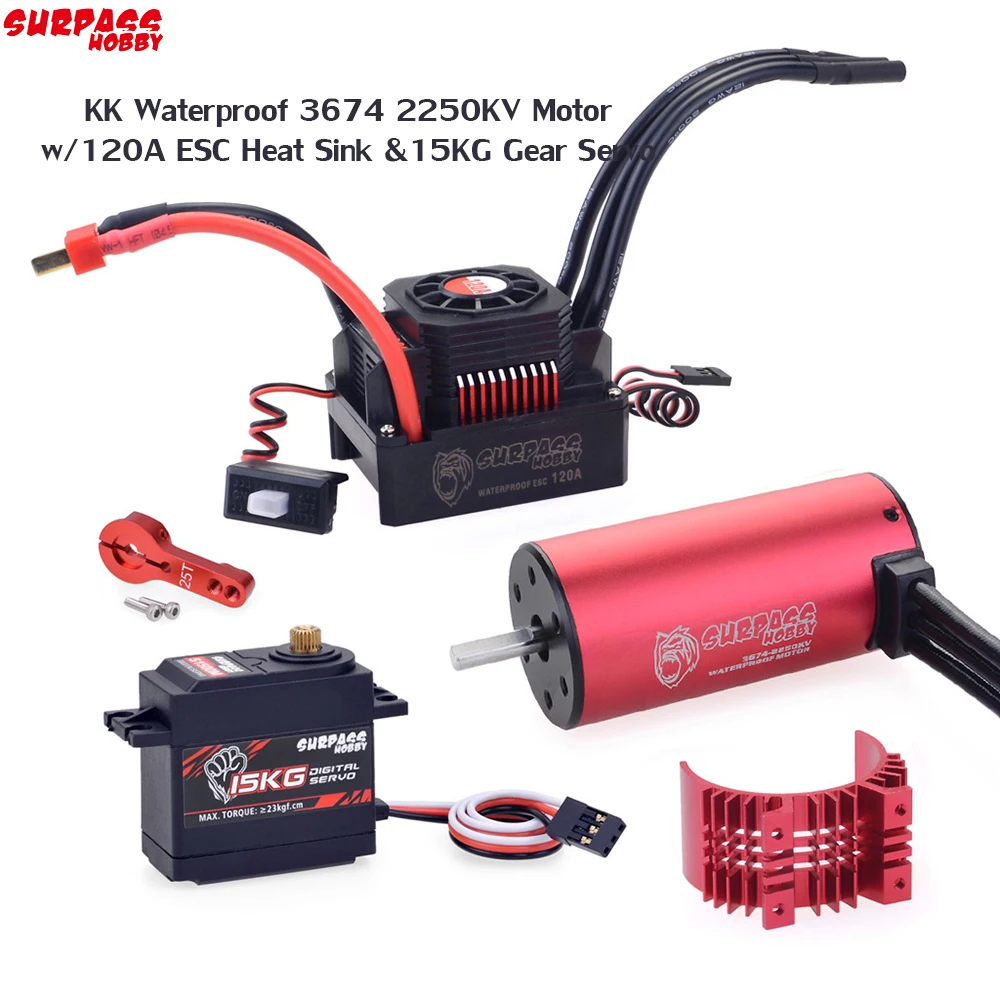 Surpass Hobby Kk Impermeabile 3674 2250Kv Motore Brushless Con Dissipatore Di Calore Esc 120A Servo Ingranaggio 15Kg Per 1/10 1/8 Rc Car Tamiya Axial