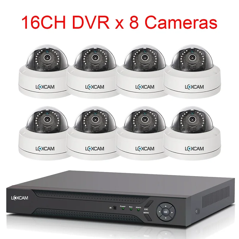 16CH DVR x 8 Camera LOXCAM 16CH 4K Ultra HD CCTV DVR система h.265+ 8MP IP66 металлическая внутренняя наружная Антивандальная камера комплект система видеонаблюдения 4Т - Цвет: 16CH DVR x 8 Camera