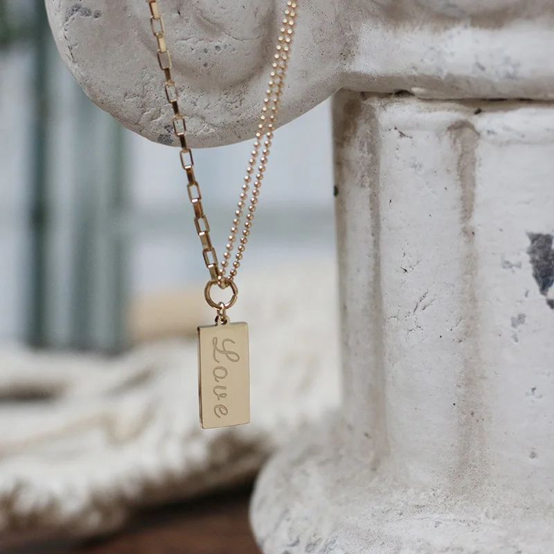 

Amaiyllis 14K Gold Love Square Round Bead Clavicle Chain Necklace Pendants For Women Statement Choker Collars Necklace Jewelry