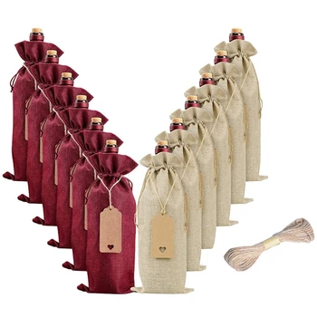 

12 Pcs Burlap Wine Bags Wine Gift Bags,Wine Bottle Bags with Drawstrings,Tags & Ropes,Reusable Wine Bottle Covers
