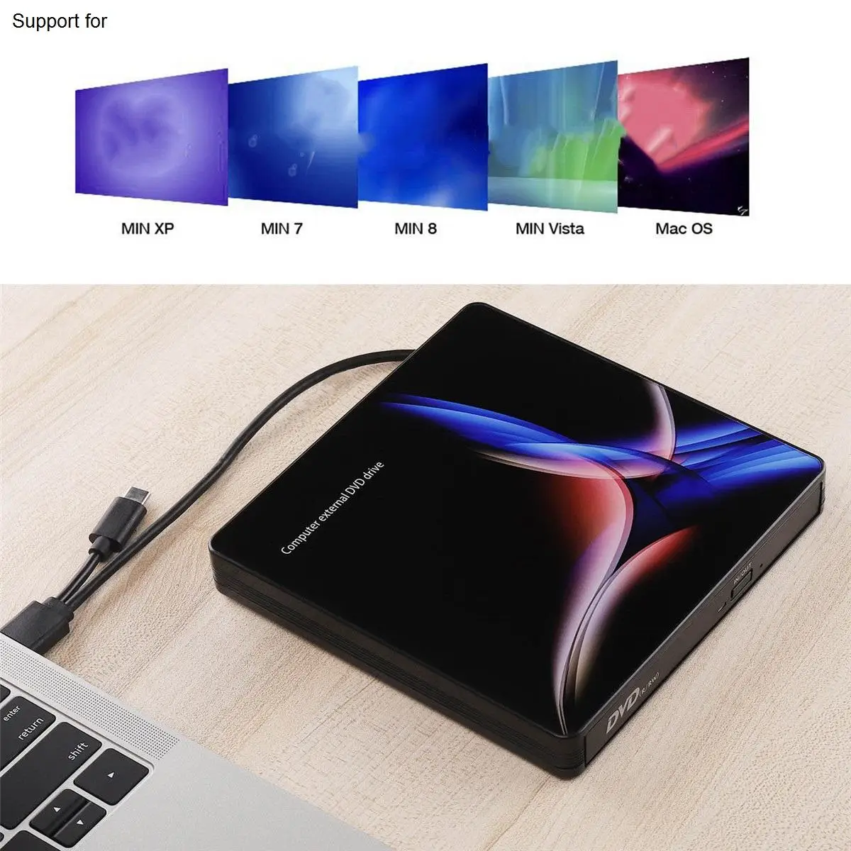 Внешний DVD привод Оптический привод USB 3,0 type-C высокоскоростной CD rom плеер CD-RW записывающее устройство для ноутбука