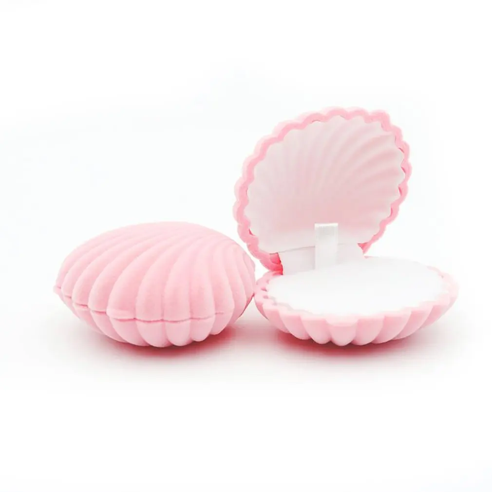 1PC Mini Shell Shape Lovely Velvet Wedding Engagement Ring Box For Earrings Necklace Bracelet Jewelry Display Gift Box Holder